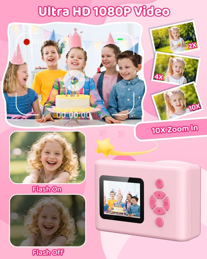 Usteetic Kids Camera Instant Print, 20MP 1080P Video Instant Print Camera for Kids with 32GB SD Card, 240 Photos Printing, Face Recognition, ABS Durable, Christmas Birthday Gifts for Ages 3-12 (Pink) - Image 3